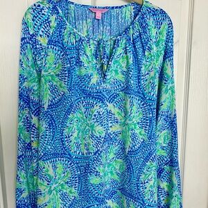 Lilly Pulitzer Size L Blue and Green Blouse VGUC